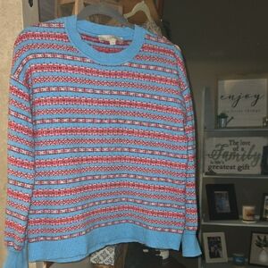 LOFT Vibrant Blue and Red Knit Top